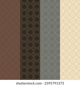 Modern abstract geometric patterns in earthy tones. Elegant seamless backgrounds with line art, ideal for luxury branding, website design, and decorative packaging.