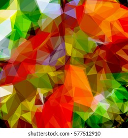 modern abstract geometric polygonal background of bright triangles of red, green and gray origami style, vector illustration