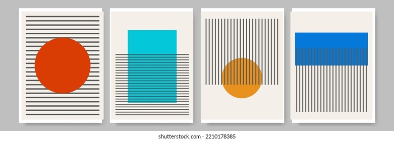 Modern abstract geometric poster cover. Minimal retro boho bauhaus composition shapes design. Colorful geometric background. Vector illustration.