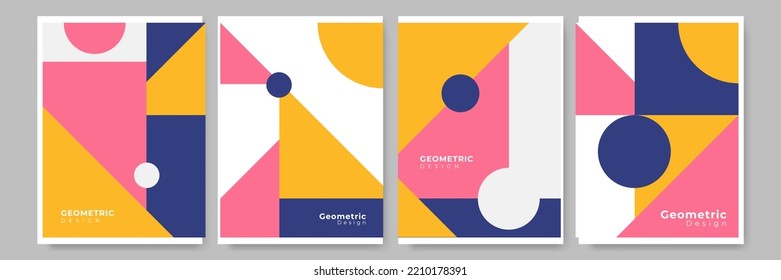 Modern abstract geometric poster cover. Minimal retro boho bauhaus composition shapes design. Colorful geometric background. Vector illustration.