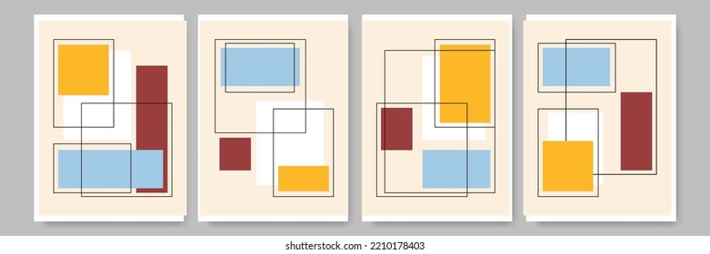 Modern abstract geometric poster cover. Minimal retro boho bauhaus composition shapes design. Colorful geometric background. Vector illustration.