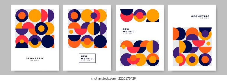 Moderne abstrakte geometrische Plakatverkleidung. Minimale Retro-Boho Bauhaus-Komposition formt Design. Farbiger geometrischer Hintergrund. Vektorgrafik.