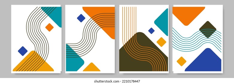Modern abstract geometric poster cover. Minimal retro boho bauhaus composition shapes design. Colorful geometric background. Vector illustration.