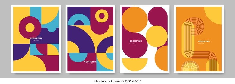 Modern abstract geometric poster cover. Minimal retro boho bauhaus composition shapes design. Colorful geometric background. Vector illustration.