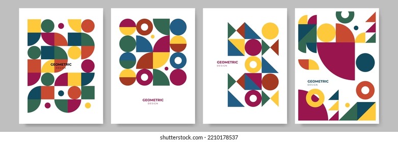 Modern abstract geometric poster cover. Minimal retro boho bauhaus composition shapes design. Colorful geometric background. Vector illustration.