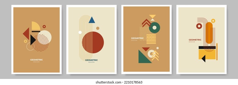 Modern abstract geometric poster cover. Minimal retro boho bauhaus composition shapes design. Colorful geometric background. Vector illustration.