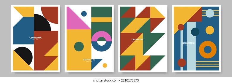 Modern abstract geometric poster cover. Minimal retro boho bauhaus composition shapes design. Colorful geometric background. Vector illustration.