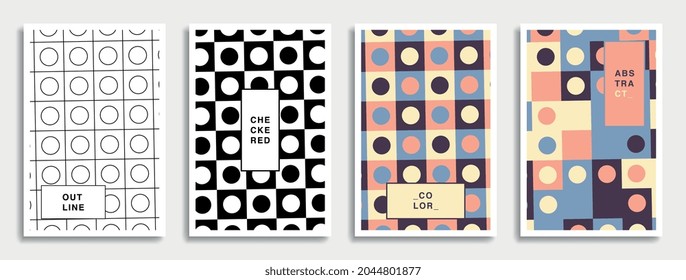 Modern abstract geometric posters set with colorful geometric shapes. Trendy design with simple geometric objects. Abstract Bauhaus geometric pattern background. EPS10 vector