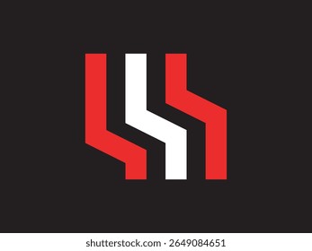 Modern Abstract Geometric Red and White Striped Shape on Black Background