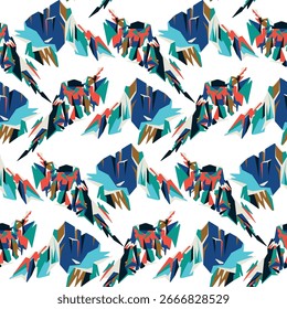 Modern abstract geometric seamless pattern. Colorful expressive crystal shapes background vector illustration.