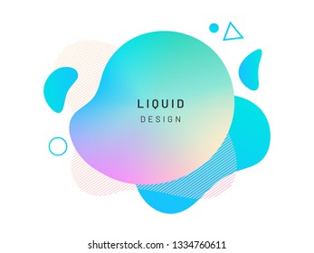 Modern abstract geometric shape design. Liquid or fluid gradient colorful background with dynamic lines, cross. Splash or stain template for flyer design, halftone overlay bubbles. Logo, presentation