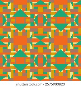 Modern abstract geometric shape design. Colorful seamless vector pattern. Orange, green, mocha mousse and yellow color.