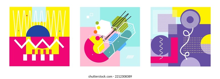 Modern Abstract Geometric Shapes Colorful Pattern Element Composition Background Set Design