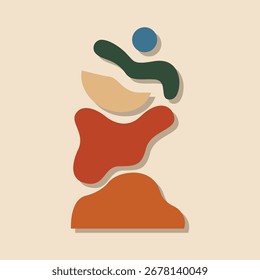 Modern Abstract Geometric Shapes Composition with Organic Minimalist Colorful Elements for Contemporary Art and Wall Decor Vector Illustration