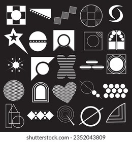 Moderne abstrakte geometrische Formen für Poster-Vorlagen, Sterne, Blumen, Kreise, Grafikdesign und Aufkleber im Y2k-Stil. Grafikdesign-Elemente, Vektorgrafik.
