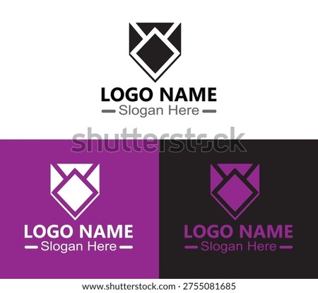 Modern Abstract Geometric Shield Logo. Template with Placeholder Text, Multiple Color Variations.