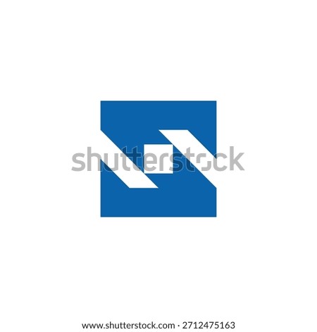 Modern abstract geometric square Letter S logo design featuring intertwined blue and white shapes, symbolizing digital innovation, connectivity, and technological progress for corporate identity