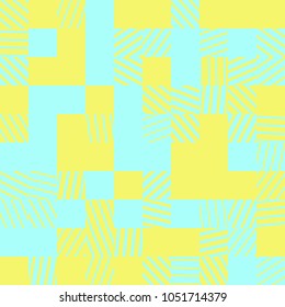 Modern abstract geometric vector background. Trendy vivid fashionable texture. Rectangular colorful seamless pattern with random striped blocks. Element of design.