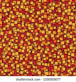 Modern abstract geometric vector background. Trendy vivid orange fashionable texture. Rectangular colorful seamless pattern with chaos of outlined blocks. Textile or wrapping paper design.