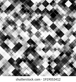 Modern abstract geometric vector background. Trendy vivid grayscale fashionable texture. Rectangular colorless seamless pattern with chaos of outlined blocks. Textile or wrapping paper design.