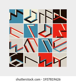 Modern abstract geometric vector pattern with op art effect, 3D computer generated shapes. Geometrical abstraction, useful for web design, business card, invitation, poster, textile print, background.
