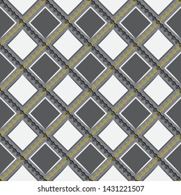 MODERN ABSTRACT GEOMETRIC VECTOR SEAMLESS PATTERN. BACKGROUND WALLPAPER ILLUSTRATION WITH DIAGONAL RECTANGLES, RHOMBUSES AND LINES.