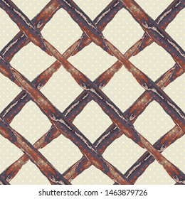 MODERN ABSTRACT GEOMETRIC VECTOR SEAMLESS PATTERN. BACKGROUND WALLPAPER ILLUSTRATION WITH CRISS-CROSSED LATTICES AND DOTS DRAWN IN STYLIZED WATERCOLOuR TECHNIQUE.