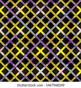 MODERN ABSTRACT GEOMETRIC VECTOR SEAMLESS PATTERN. BACKGROUND WALLPAPER ILLUSTRATION WITH DIAGONAL RECTANGLES, RHOMBUSES AND STRIPES IN WATERCOLOR BRUSH TEXTURE.