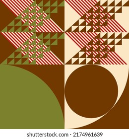 Modernes, abstraktes geometrisches, nahtloses Vektormuster mit einfachen Elementen und Formen wie Kreis, Quadrat und Dreieck. Grafischer, pastellfarbener, minimalistischer Hintergrund.
