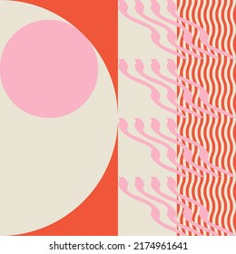 Modern abstract geometric  vector seamless pattern with simple elements and shapes like circle, square and triangle. Graphic pastel colored minimalist background.