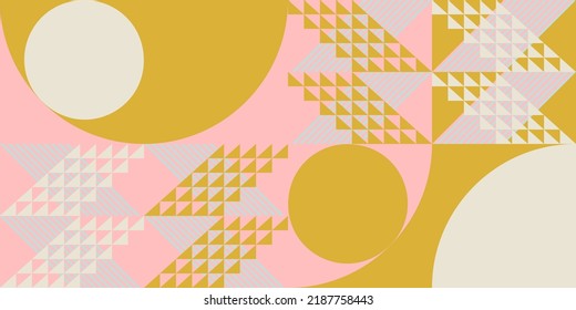 Modern abstract geometric  vector seamless pattern with simple elements and shapes like circle, square and triangle. Graphic pastel colored minimalist background.