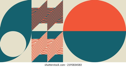 Modern abstract geometric  vector seamless pattern with simple elements and shapes like circle, square and triangle. Graphic pastel colored minimalist background.
