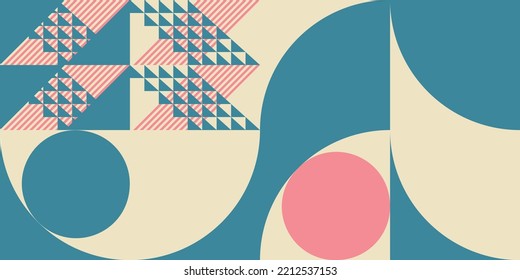 Modern abstract geometric  vector seamless pattern with simple elements and shapes like circle, square and triangle. Graphic pastel colored minimalist background.