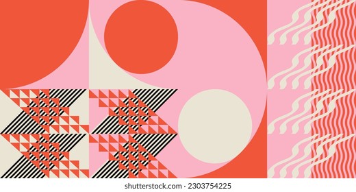 Vector geométrico abstracto moderno sin fisuras con elementos y formas simples como el círculo, el cuadrado y el triángulo. Fondo minimalista de color pastel.