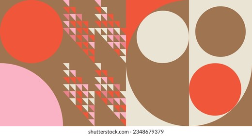 Modern abstract geometric  vector seamless pattern with simple elements and shapes like circle, square and triangle. Graphic pastel colored minimalist background.
