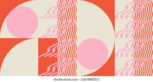 Modern abstract geometric  vector seamless pattern with simple elements and shapes like circle, square and triangle. Graphic pastel colored minimalist background.