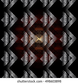 Modern abstract  geometric  vector seamless pattern background wallpaper illustration with 3d  vintage greek key, squares, circles, rhombus  and ornaments.