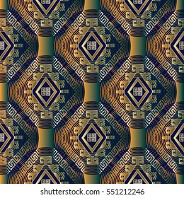 Modern abstract geometric vector seamless pattern background wallpaper illustration with 3d vintage geometrical rhombus and tribal ornaments.3d decor elements with shadows and highlights
