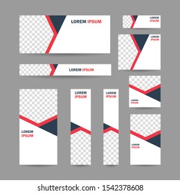 Modern abstract geometric website banner, all size template bundle set vector design