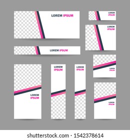 Modern abstract geometric website banner, all size template bundle set vector design