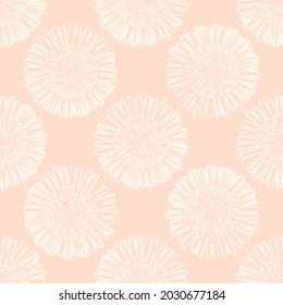 Modern abstract gerbera daisy flower seamless vector pattern background. Geometric repeat with monochrome pastel pink backdrop. Botanical lino print style design. Simple nature garden repeat 