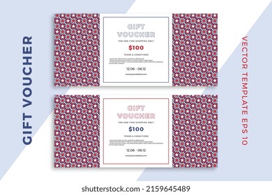 Modern abstract gift card templates. Patriotic discount coupon or certificate mockup with stars geometric pattern. Clean and simple vector editable background with sample text. EPS10