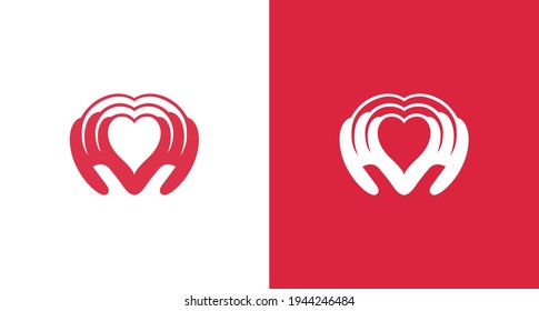 modern abstract giving hand, love charity, spread love, medical heart logo vector template