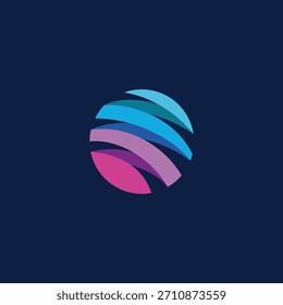 Moderne abstrakte Globus-Ikone mit bunten, verflochtenen Bändern, die globale Kommunikation, digitale Innovation und Vernetzung symbolisieren