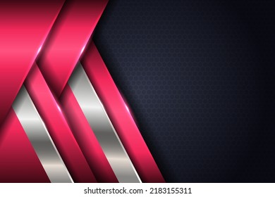 Modern Abstract Glossy Diagonal Overlap Metallic Pink   Silver Dark Background