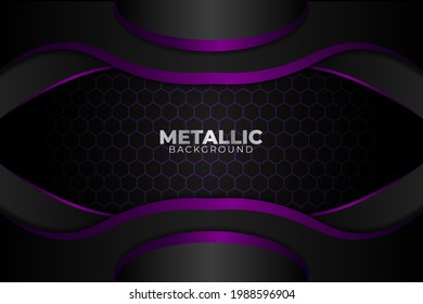 Modern Abstract Glossy Metallic Dark Grey and Purple with Hexagon Pattern Background
