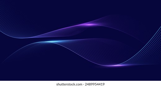 Modern abstract glowing wave lines on dark background. Dynamic flowing wave lines design element. Futuristic technology and sound wave pattern. Vector EPS10.