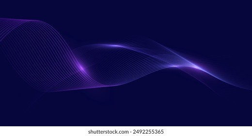 Modern abstract glowing wave lines on dark background. Smooth curved wave line. Dynamic flowing wave lines design element. Futuristic technology and sound wave pattern. Vector EPS10.