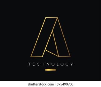 Modern Abstract Gold A Alphabet Logo, suitable for Technology, Multimedia, Photography, Marketing, Jewelry, and Other Business