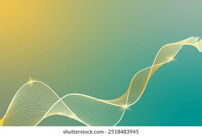 Modern Abstract Gold Line on Pastel Gradient Background with Shine Effect and Copy Space for Text